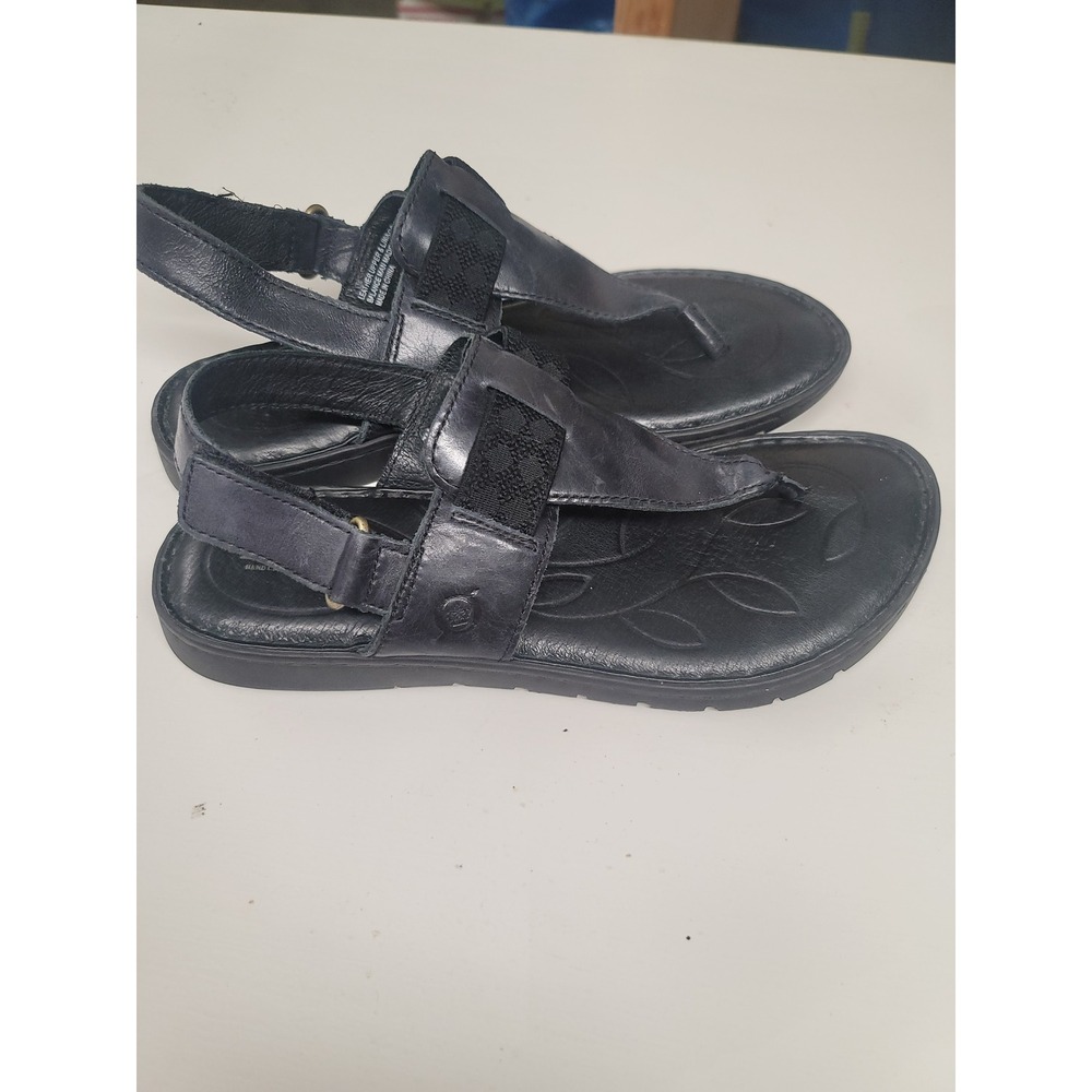 Born Black Leather T Strap‎ Slingback Sandals Women's Size 7M Casual - Picture 2 of 6